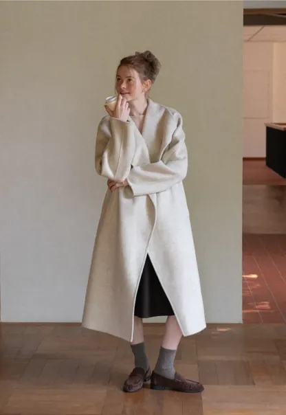 Wrap Style Belted Wool Coat