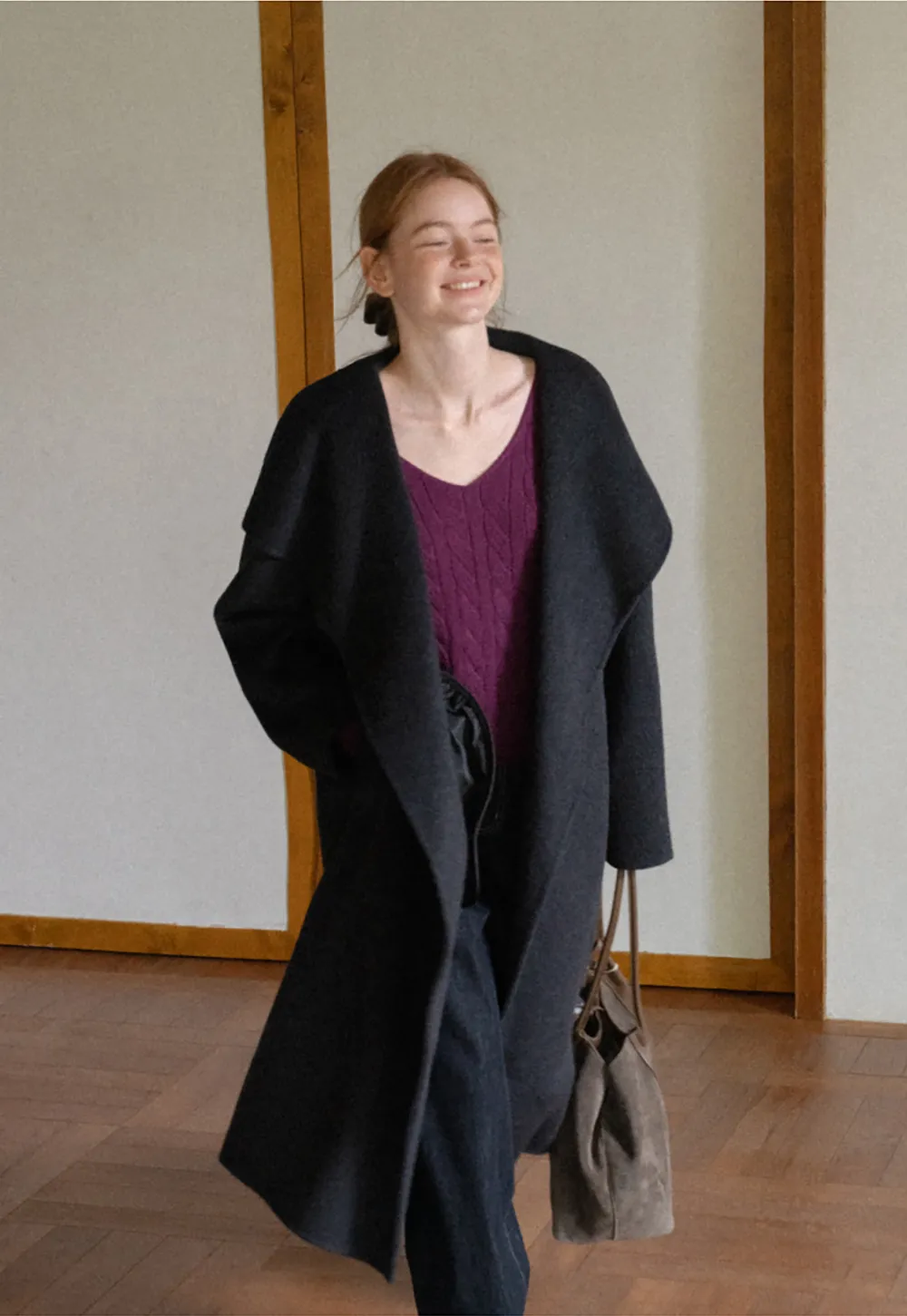 Wrap Style Belted Wool Coat