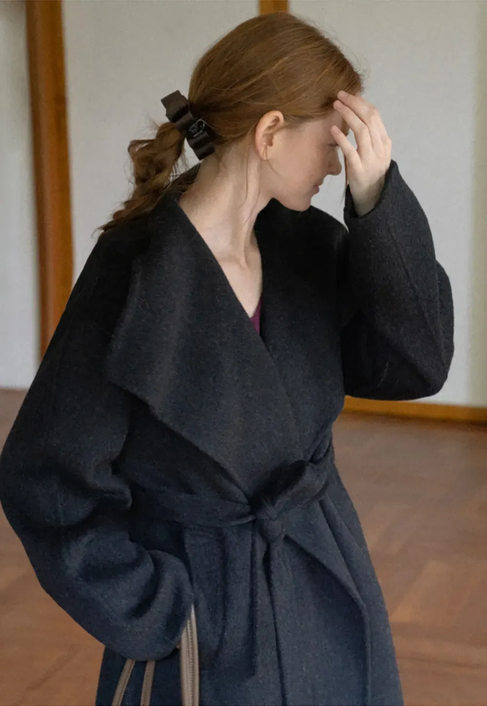 Wrap Style Belted Wool Coat