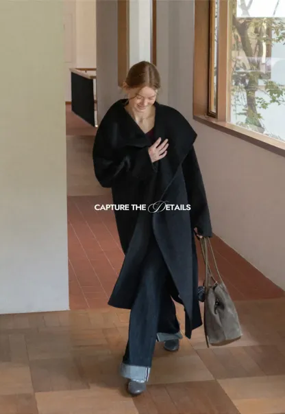 Wrap Style Belted Wool Coat