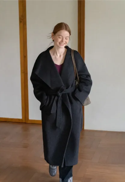 Wrap Style Belted Wool Coat
