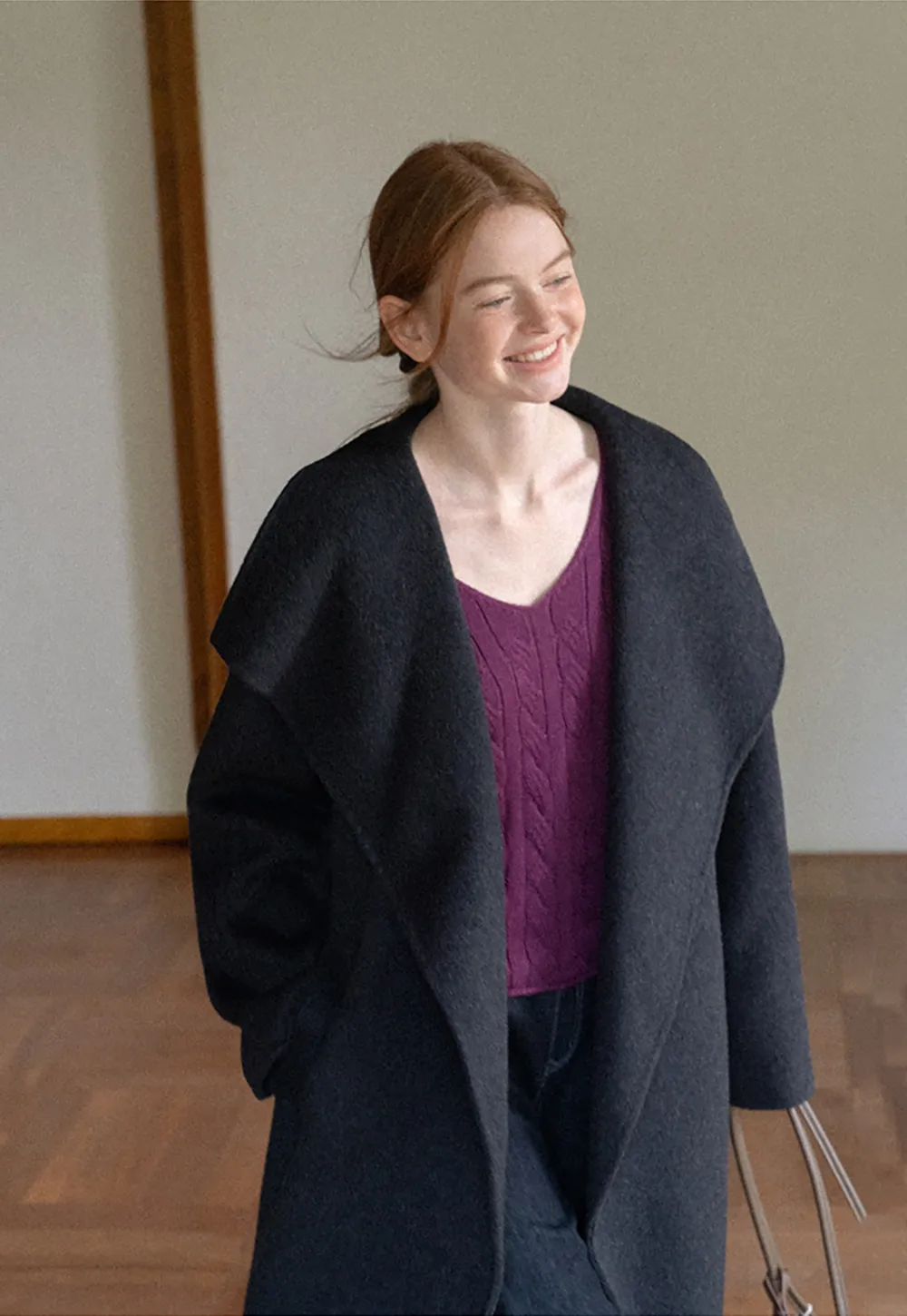 Wrap Style Belted Wool Coat