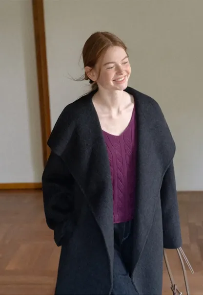 Wrap Style Belted Wool Coat