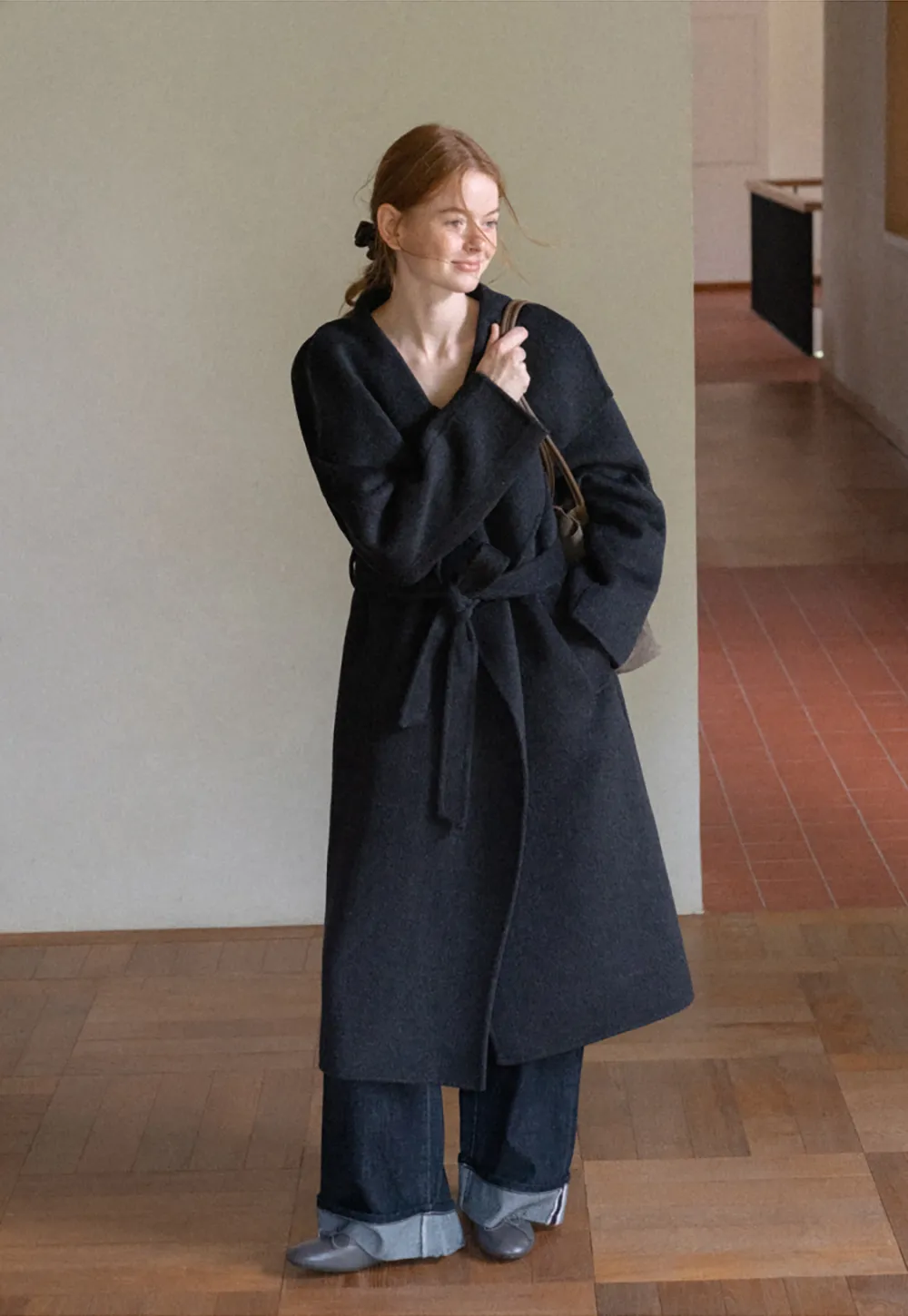 Wrap Style Belted Wool Coat