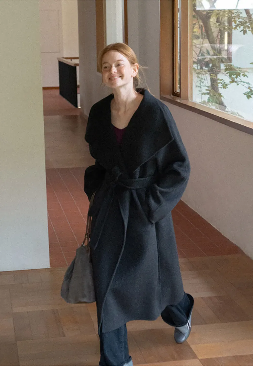 Wrap Style Belted Wool Coat