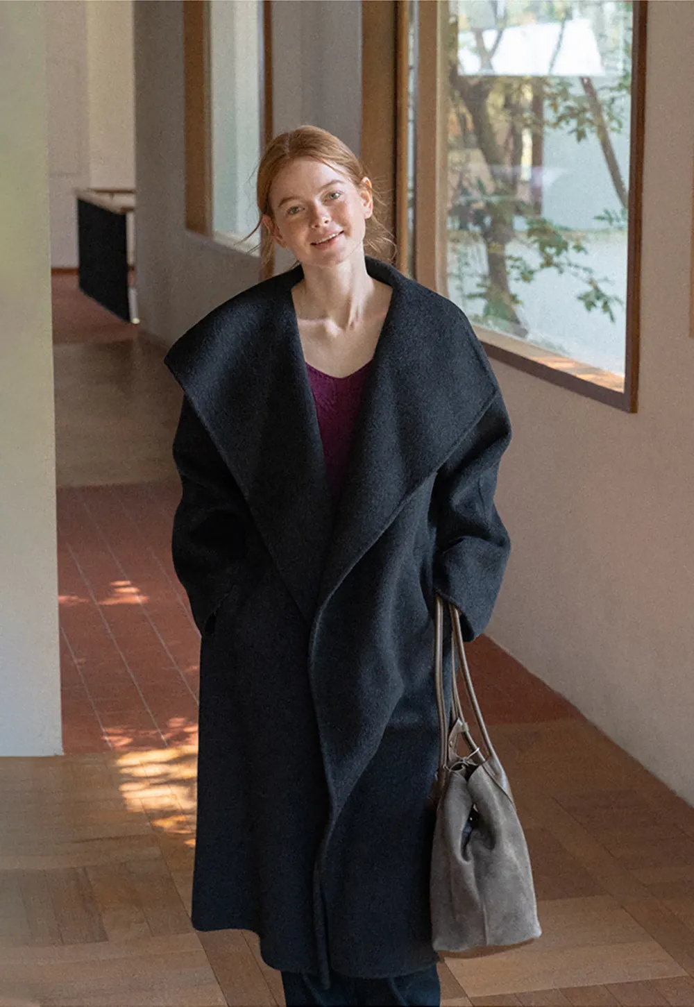 Wrap Style Belted Wool Coat