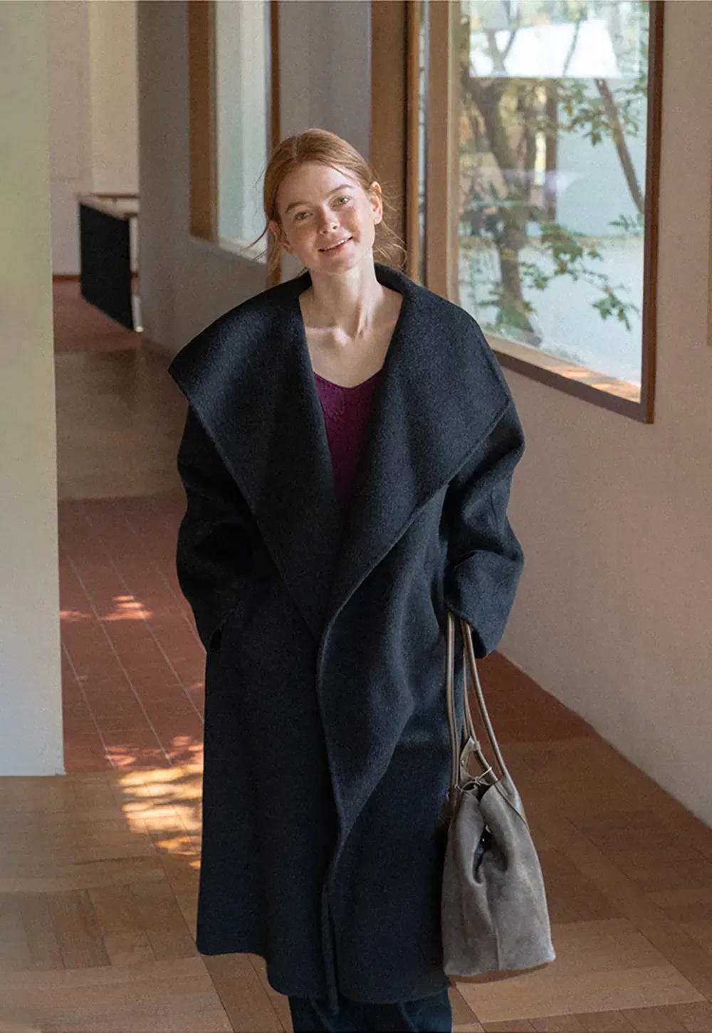 Wrap Style Belted Wool Coat