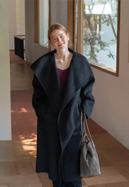 Wrap Style Belted Wool Coat