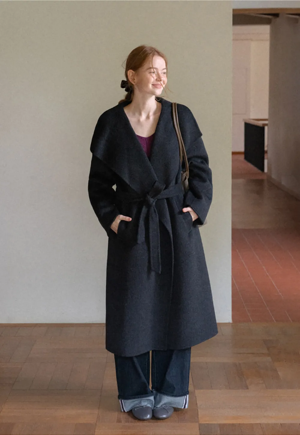 Wrap Style Belted Wool Coat