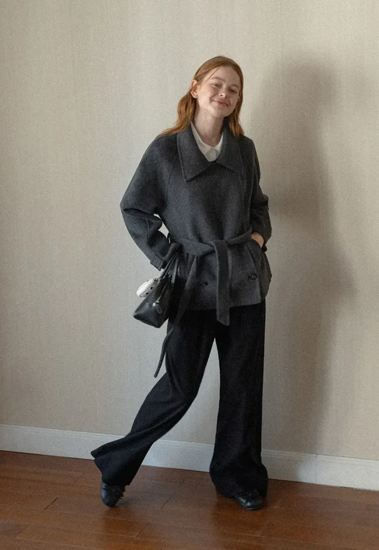 Oversized Wrap Coat with Wide Lapel and Belted Waist
