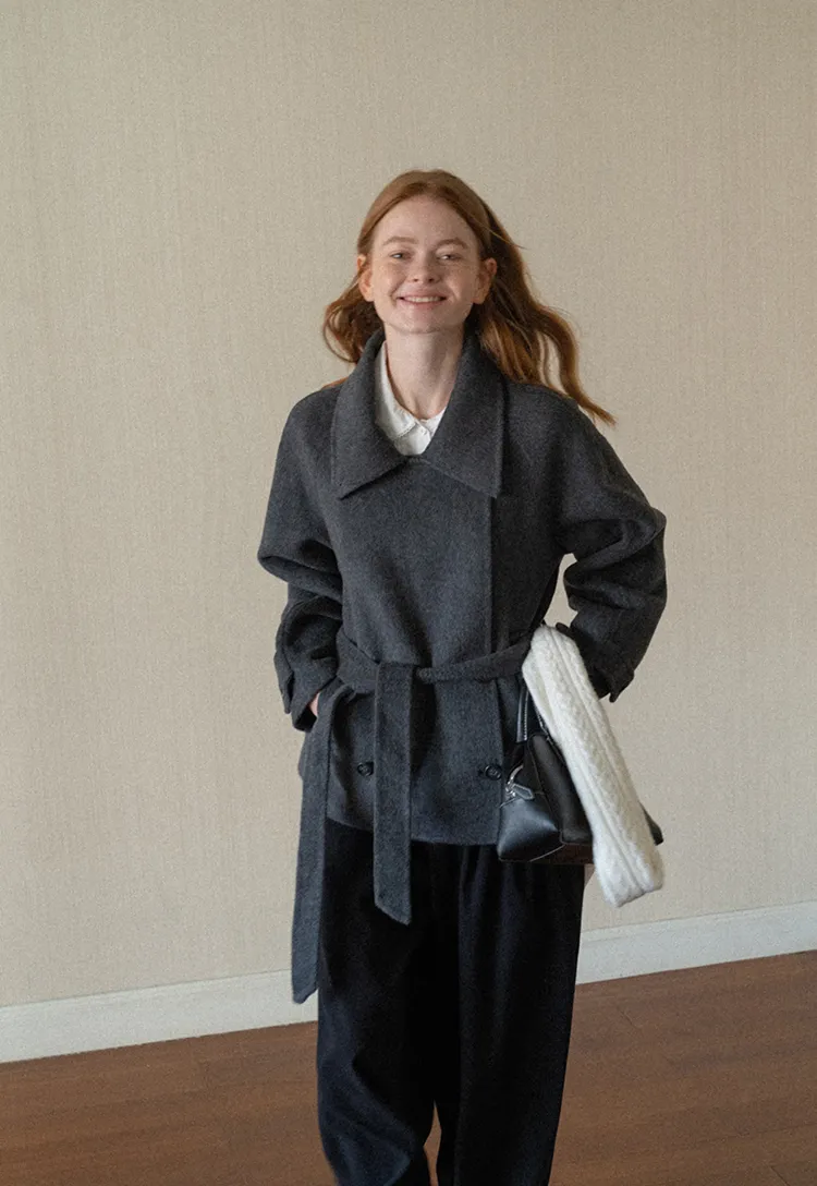 Oversized Wrap Coat with Wide Lapel and Belted Waist