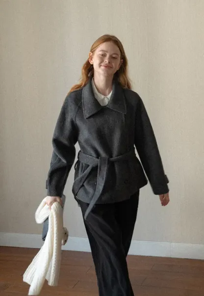 Oversized Wrap Coat with Wide Lapel and Belted Waist