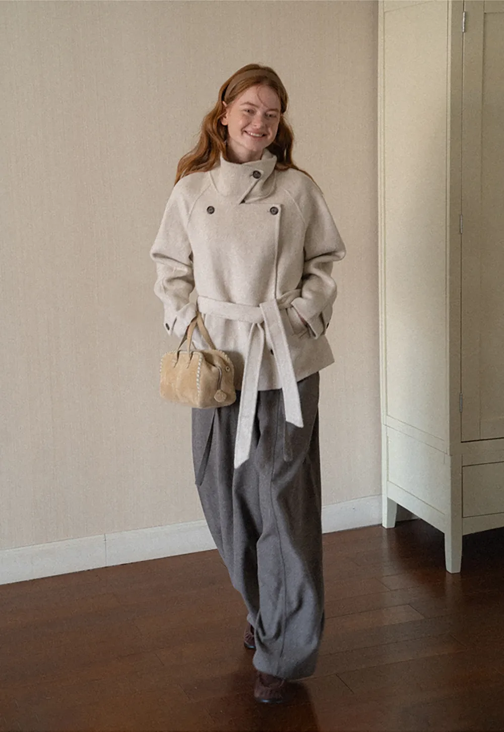 Oversized Wrap Coat with Wide Lapel and Belted Waist