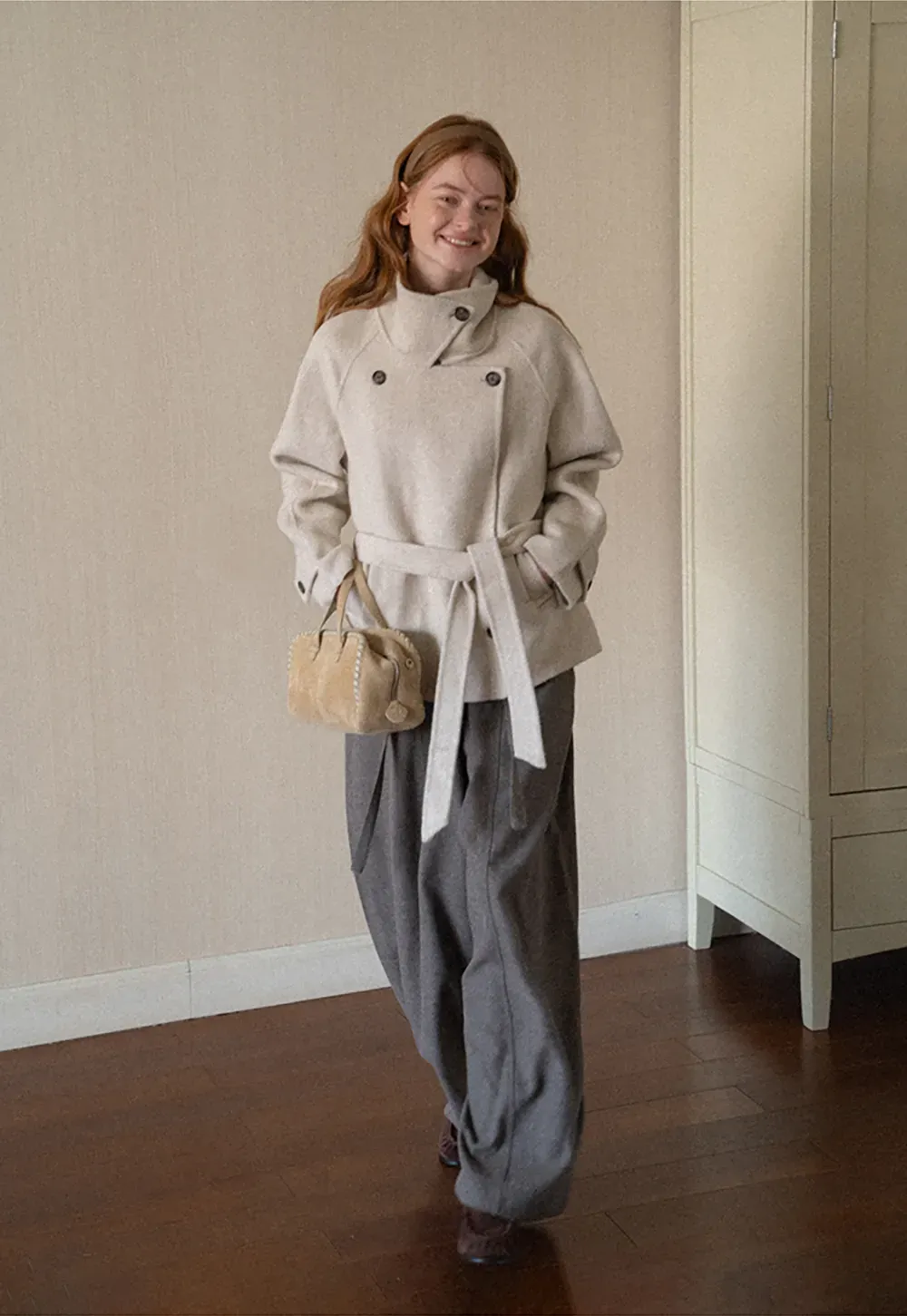 Oversized Wrap Coat with Wide Lapel and Belted Waist