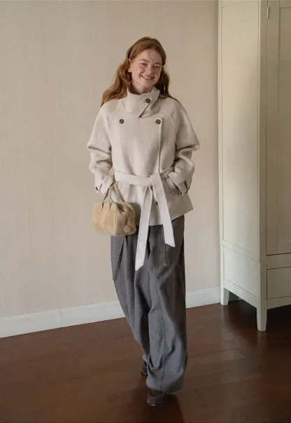 Oversized Wrap Coat with Wide Lapel and Belted Waist