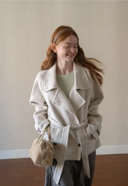 Oversized Wrap Coat with Wide Lapel and Belted Waist