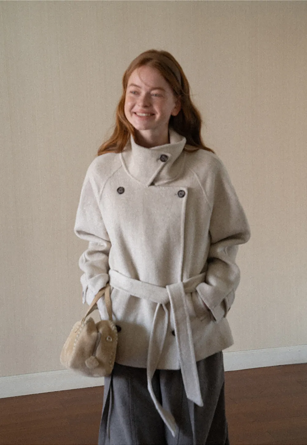 Oversized Wrap Coat with Wide Lapel and Belted Waist