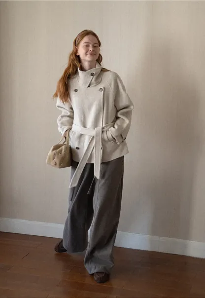 Oversized Wrap Coat with Wide Lapel and Belted Waist