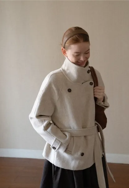 Oversized Wrap Coat with Wide Lapel and Belted Waist