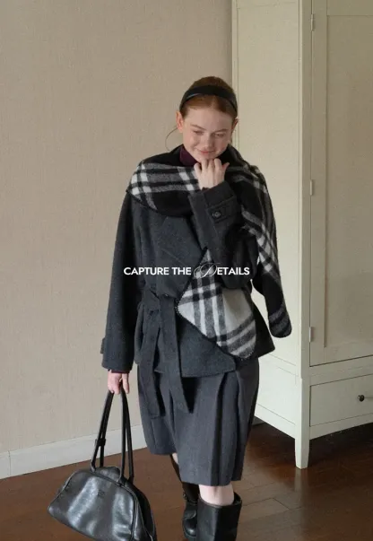 Oversized Wrap Coat with Wide Lapel and Belted Waist