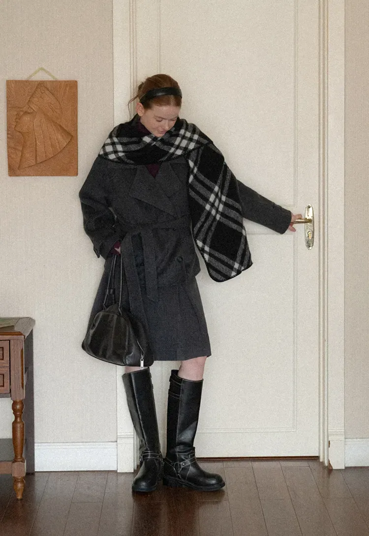 Oversized Wrap Coat with Wide Lapel and Belted Waist