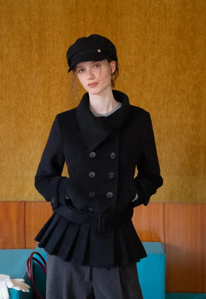 Peplum Hem Double Breasted Wool Coat