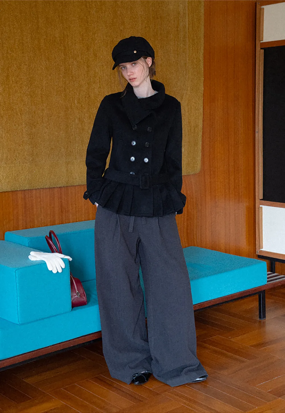 Peplum Hem Double Breasted Wool Coat