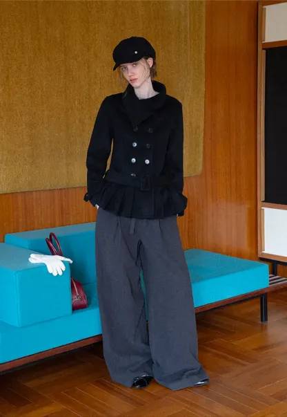 Peplum Hem Double Breasted Wool Coat