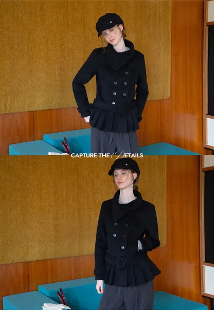 Peplum Hem Double Breasted Wool Coat