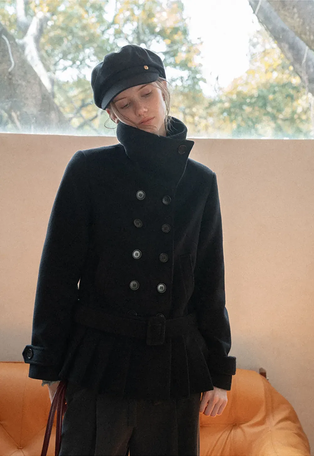 Peplum Hem Double Breasted Wool Coat