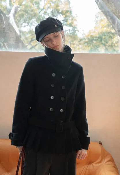 Peplum Hem Double Breasted Wool Coat