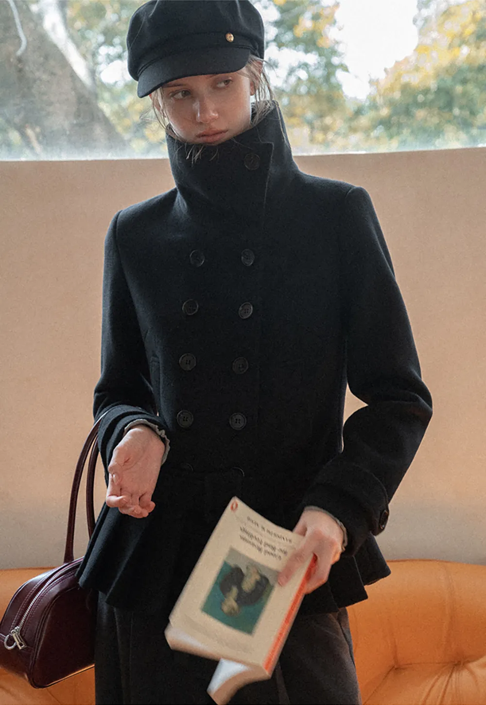 Peplum Hem Double Breasted Wool Coat
