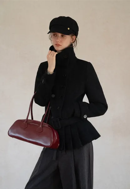 Peplum Hem Double Breasted Wool Coat