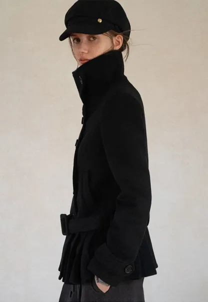 Peplum Hem Double Breasted Wool Coat