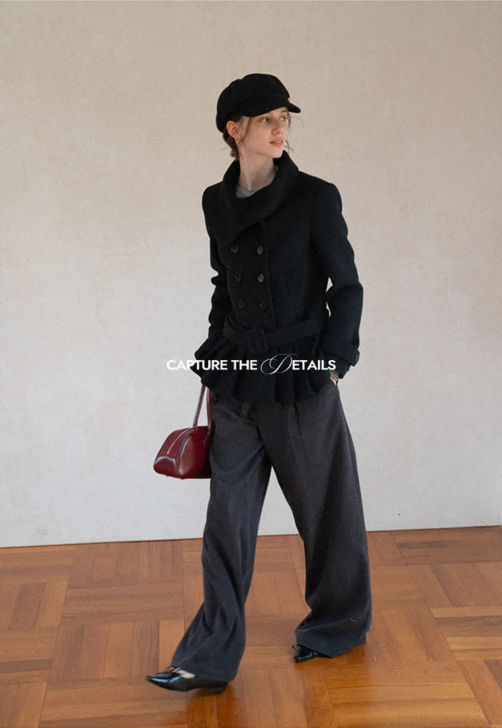 Peplum Hem Double Breasted Wool Coat