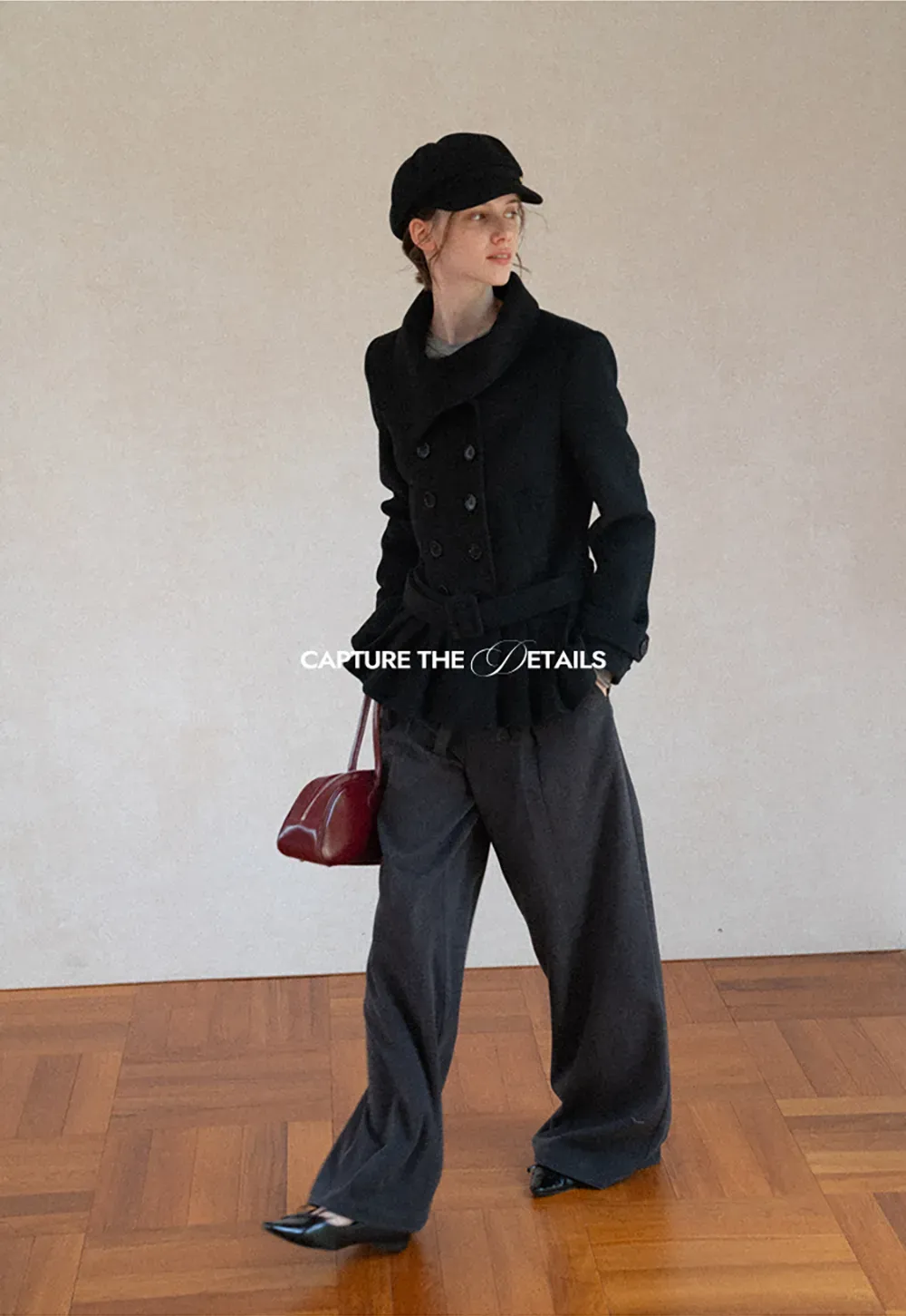 Peplum Hem Double Breasted Wool Coat