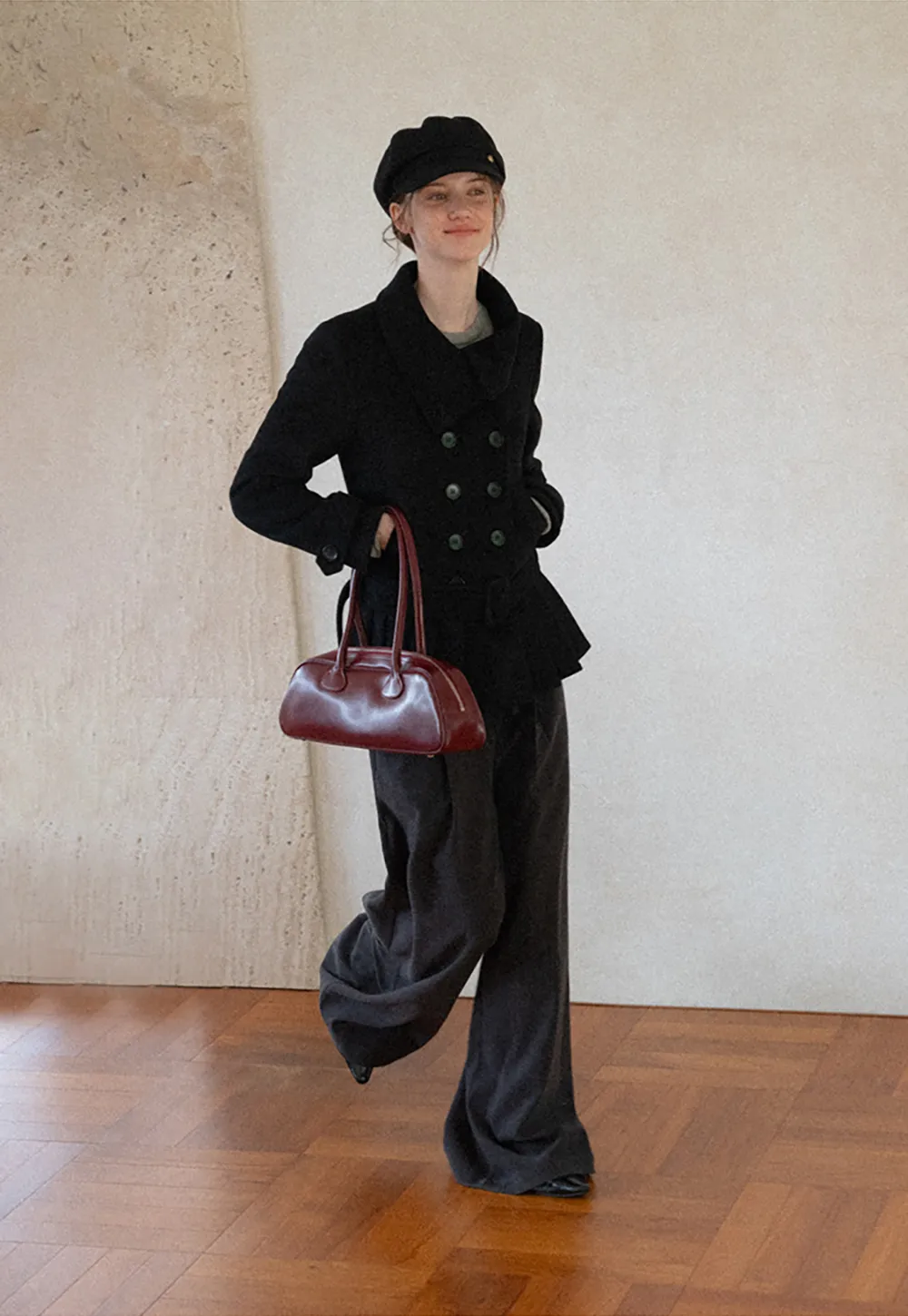 Peplum Hem Double Breasted Wool Coat