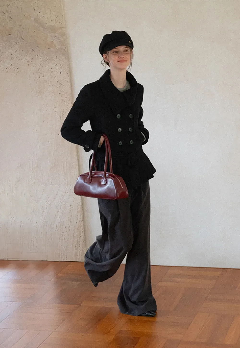 Peplum Hem Double Breasted Wool Coat