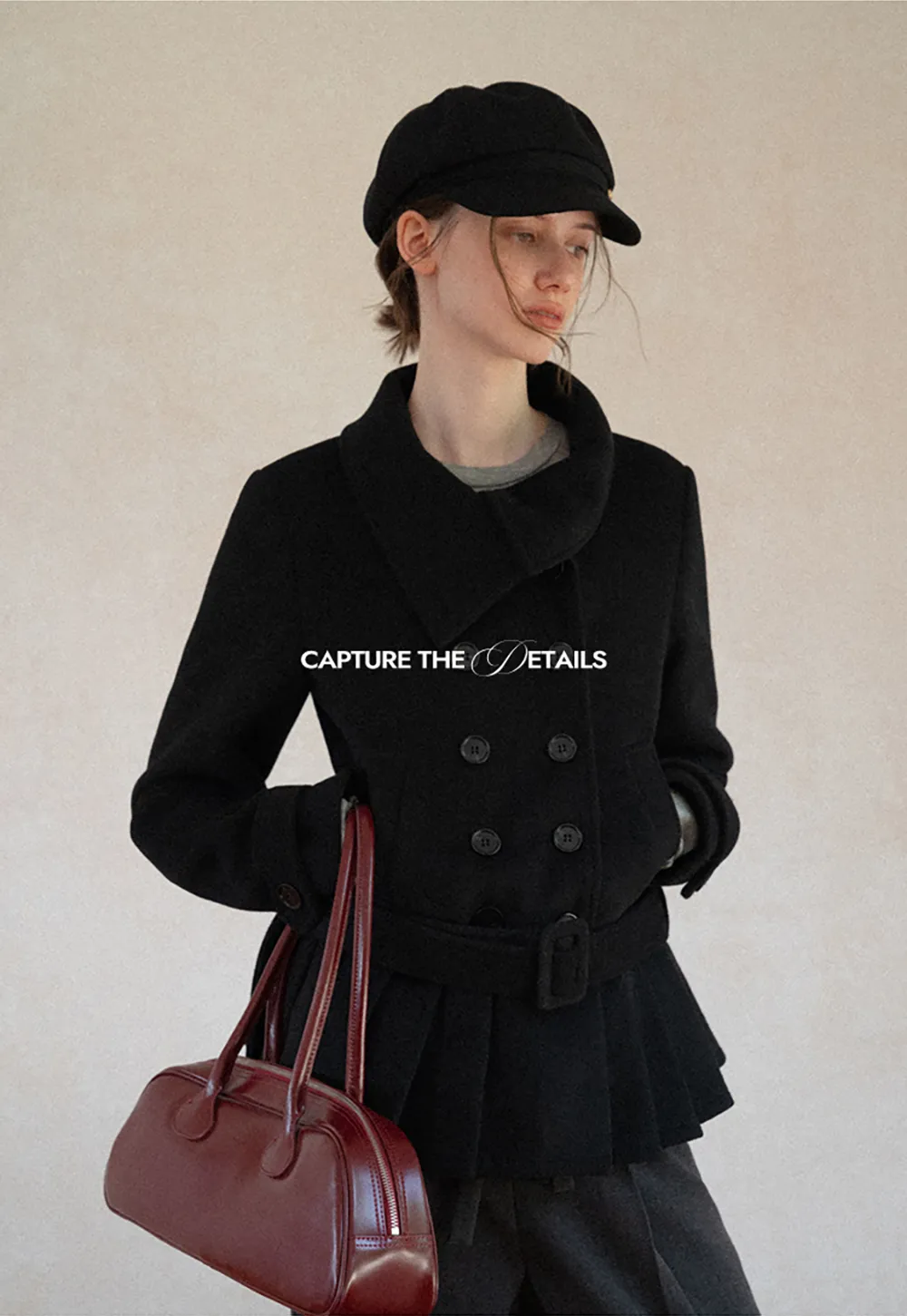Peplum Hem Double Breasted Wool Coat