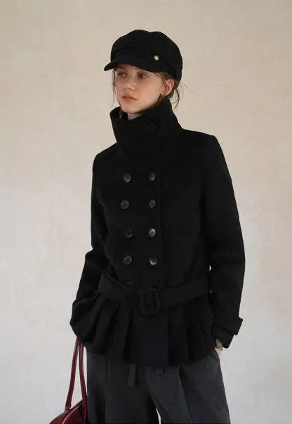 Peplum Hem Double Breasted Wool Coat