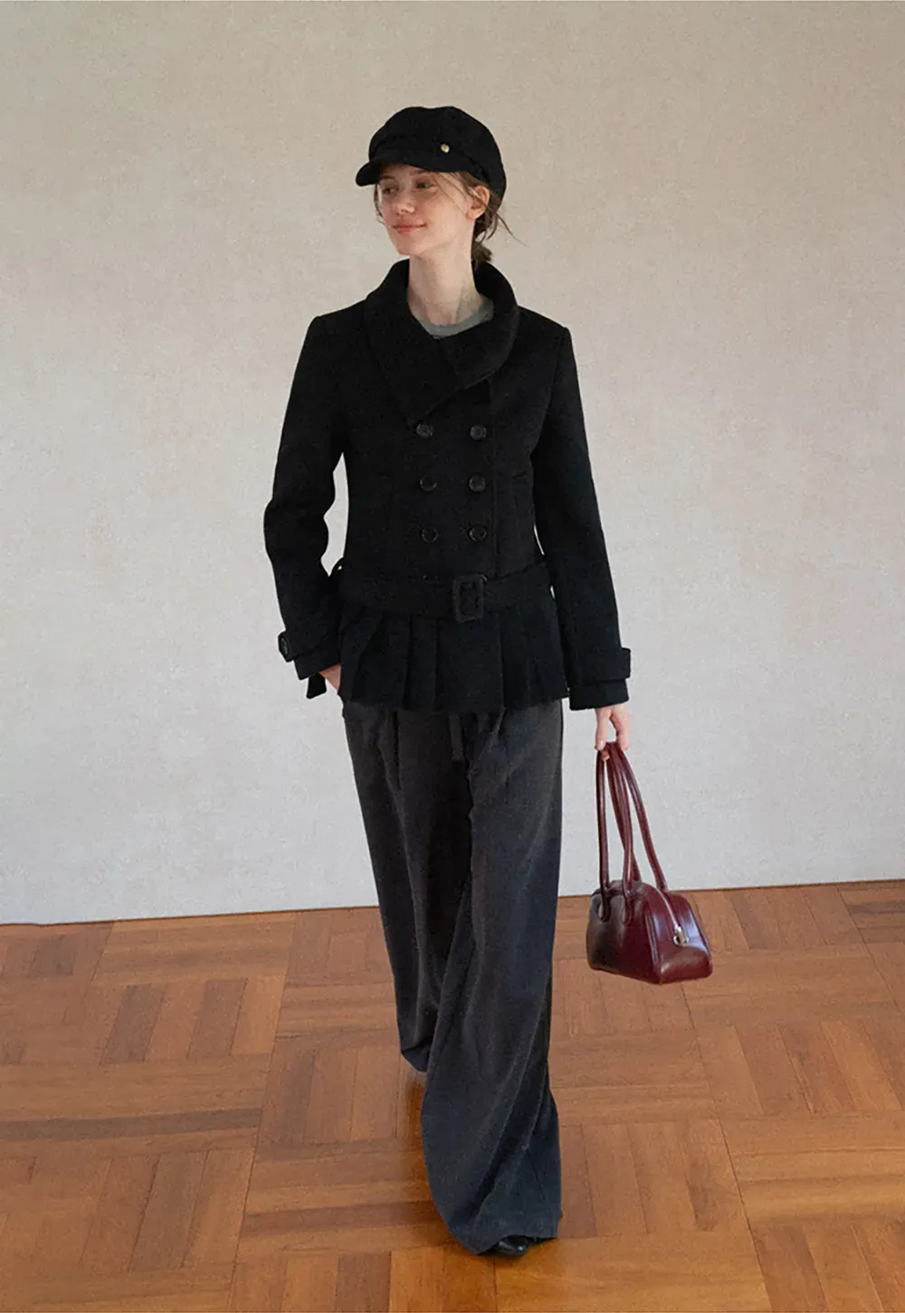 Peplum Hem Double Breasted Wool Coat
