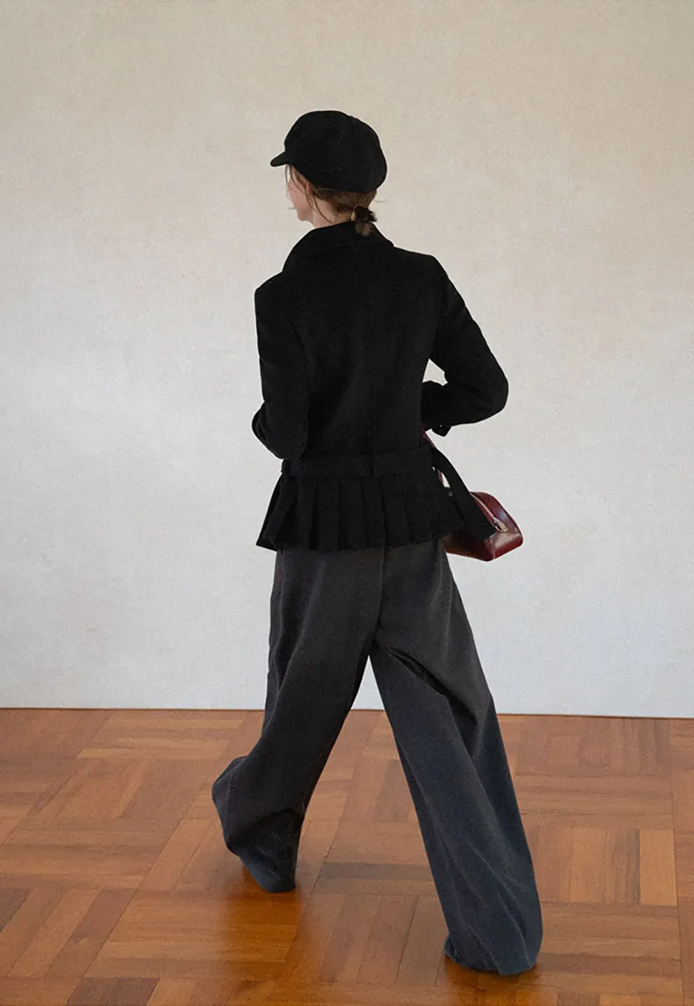 Peplum Hem Double Breasted Wool Coat