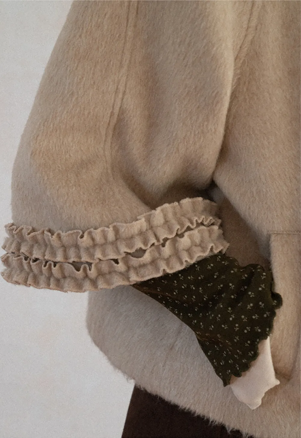Faux Fur Collar Bow Tie Button Front Wool Coat