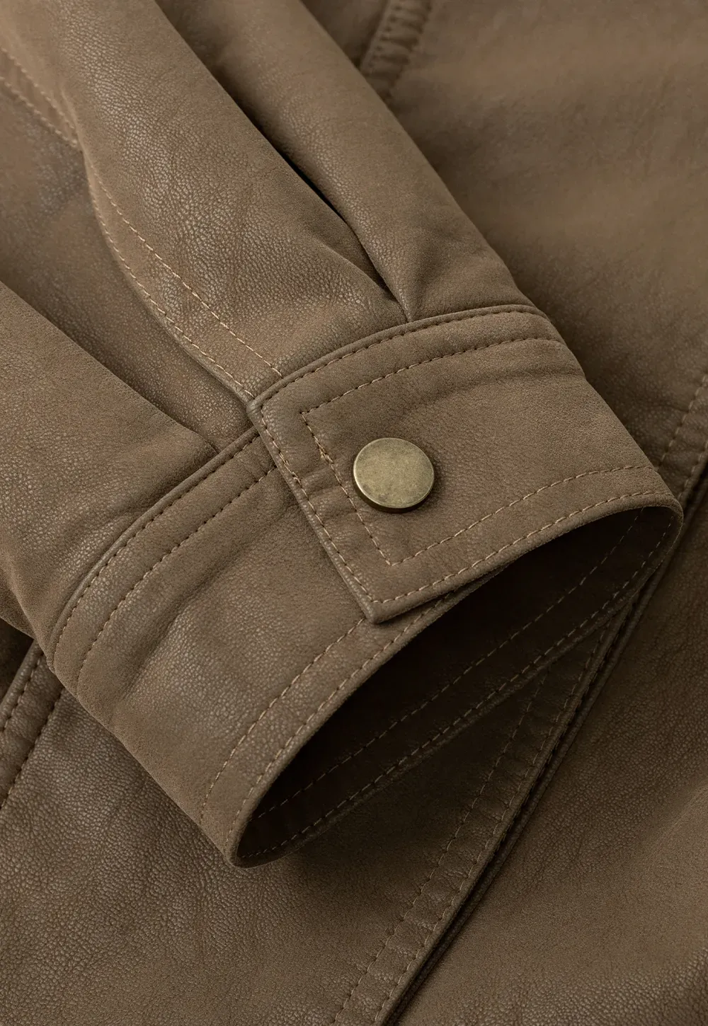 Oversized Leather Jacket with Belted Waist and Snap Buttons