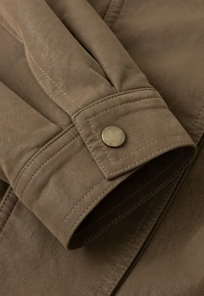 Oversized Leather Jacket with Belted Waist and Snap Buttons