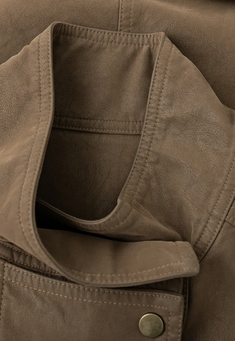 Oversized Leather Jacket with Belted Waist and Snap Buttons
