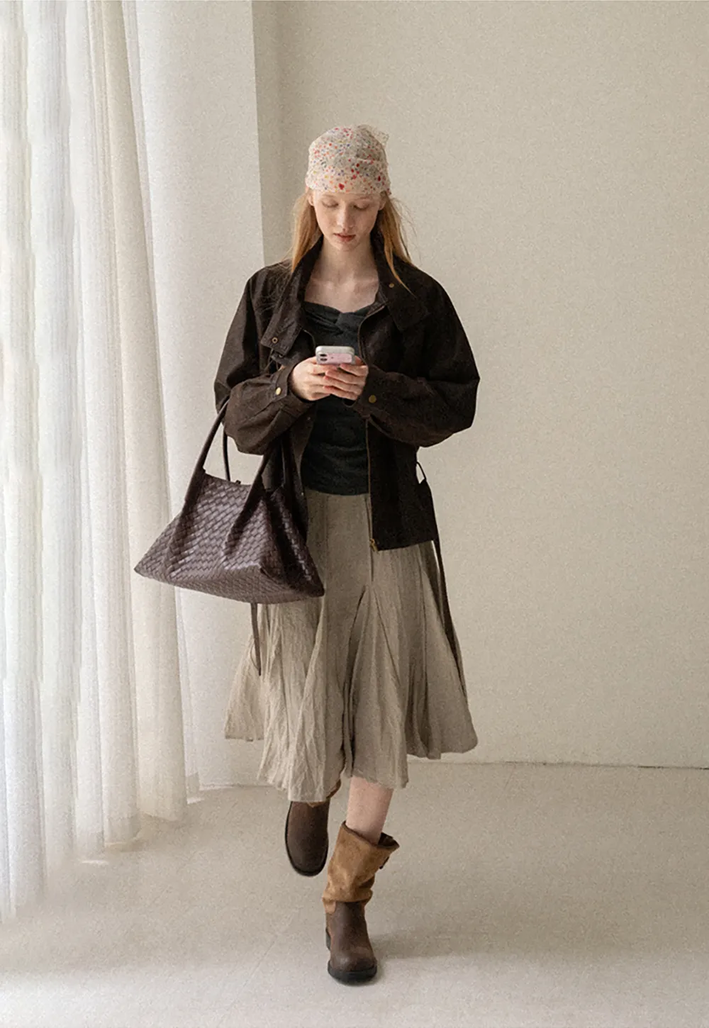 Oversized Leather Jacket with Belted Waist and Snap Buttons