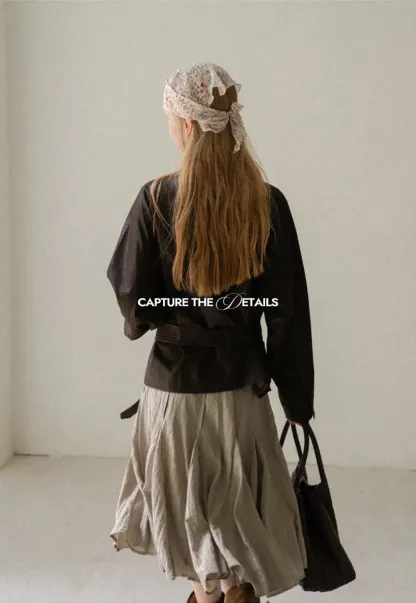 Oversized Leather Jacket with Belted Waist and Snap Buttons