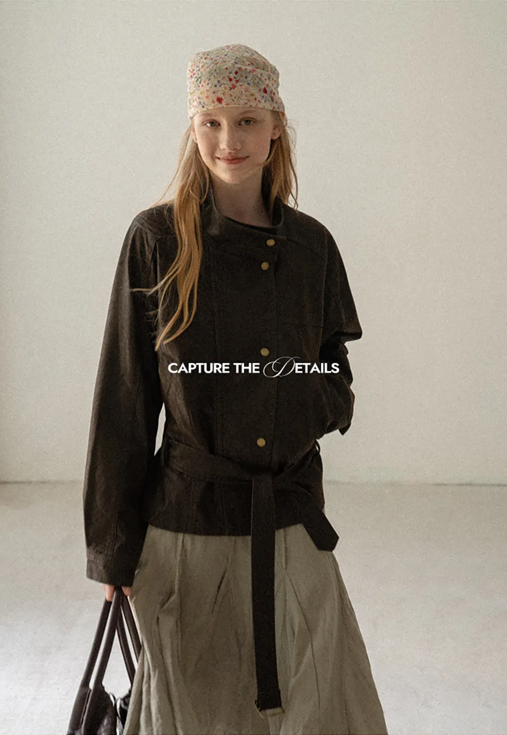Oversized Leather Jacket with Belted Waist and Snap Buttons