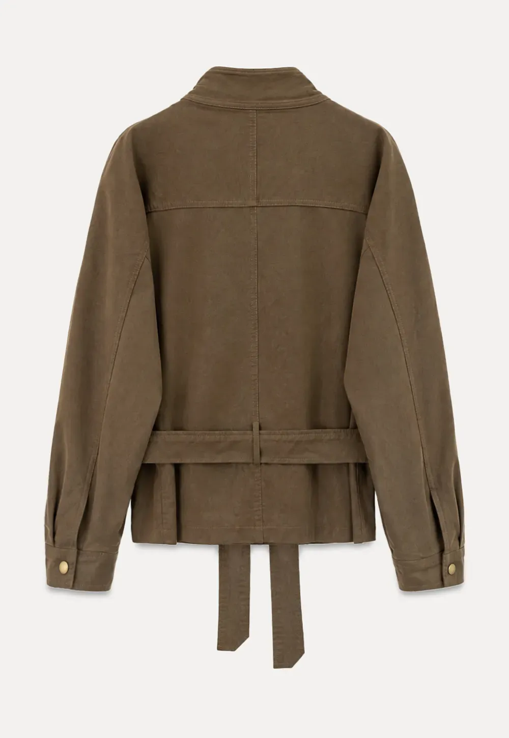 Oversized Leather Jacket with Belted Waist and Snap Buttons
